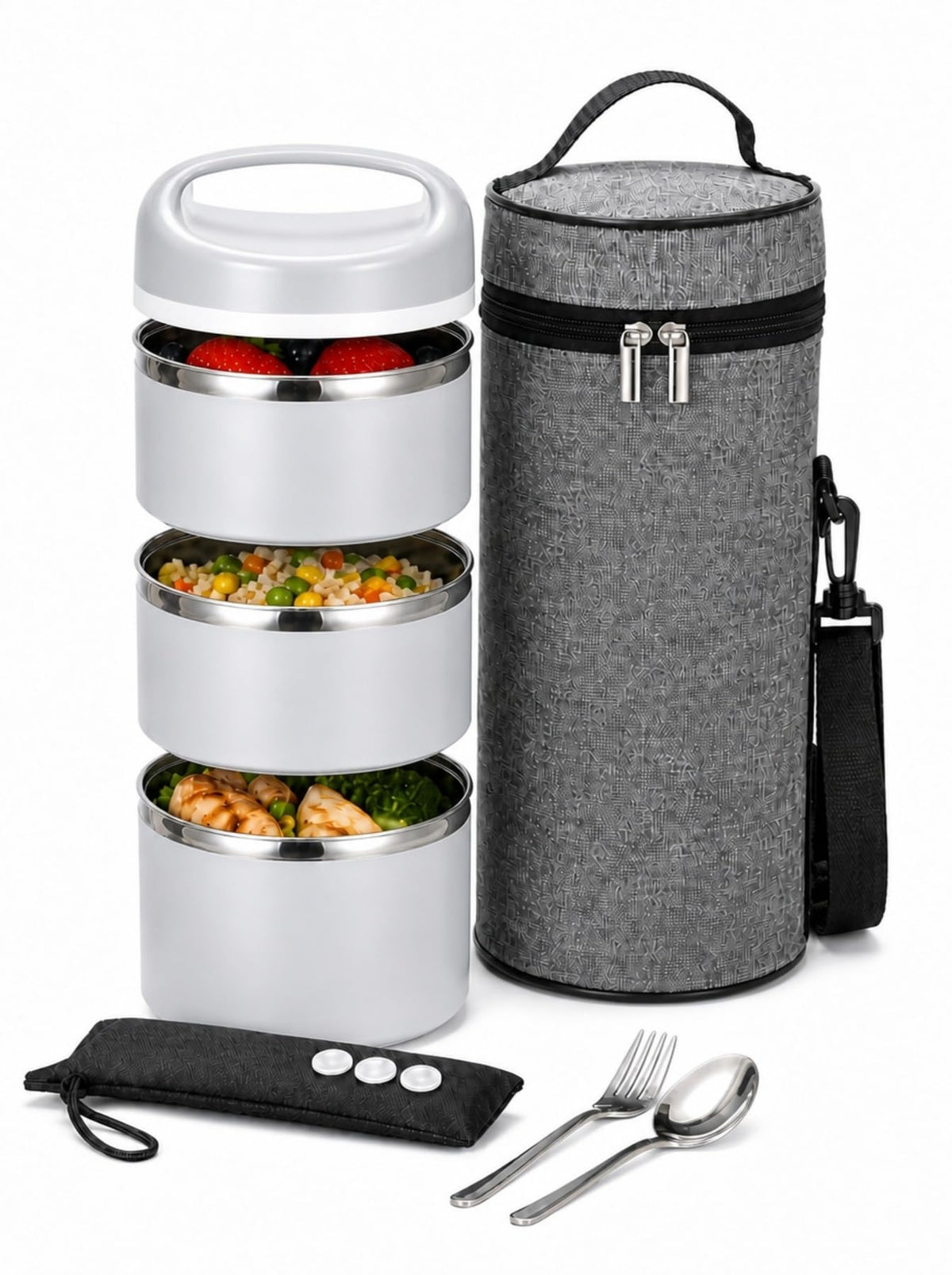 Lille Home Stackable Stainless Steel Thermal Lunch Box, 43OZ/1.38L