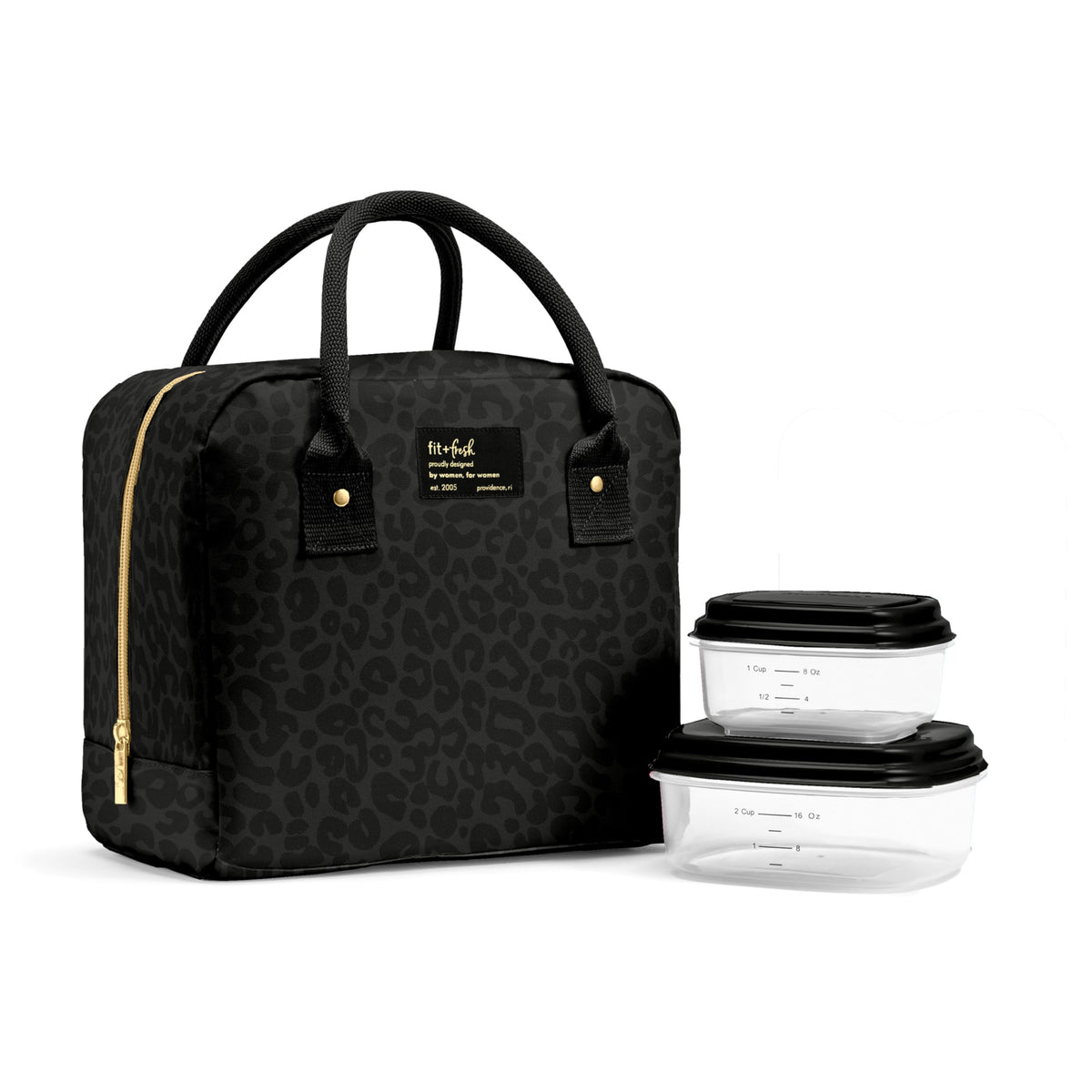 Fit & Fresh Bloomington Lunch Bag for Women - Insulated Large Lunch Box for Work with Containers, Leak-Resistant, Stain-Resistant, Zipper Closure, Feline Fine Ivory