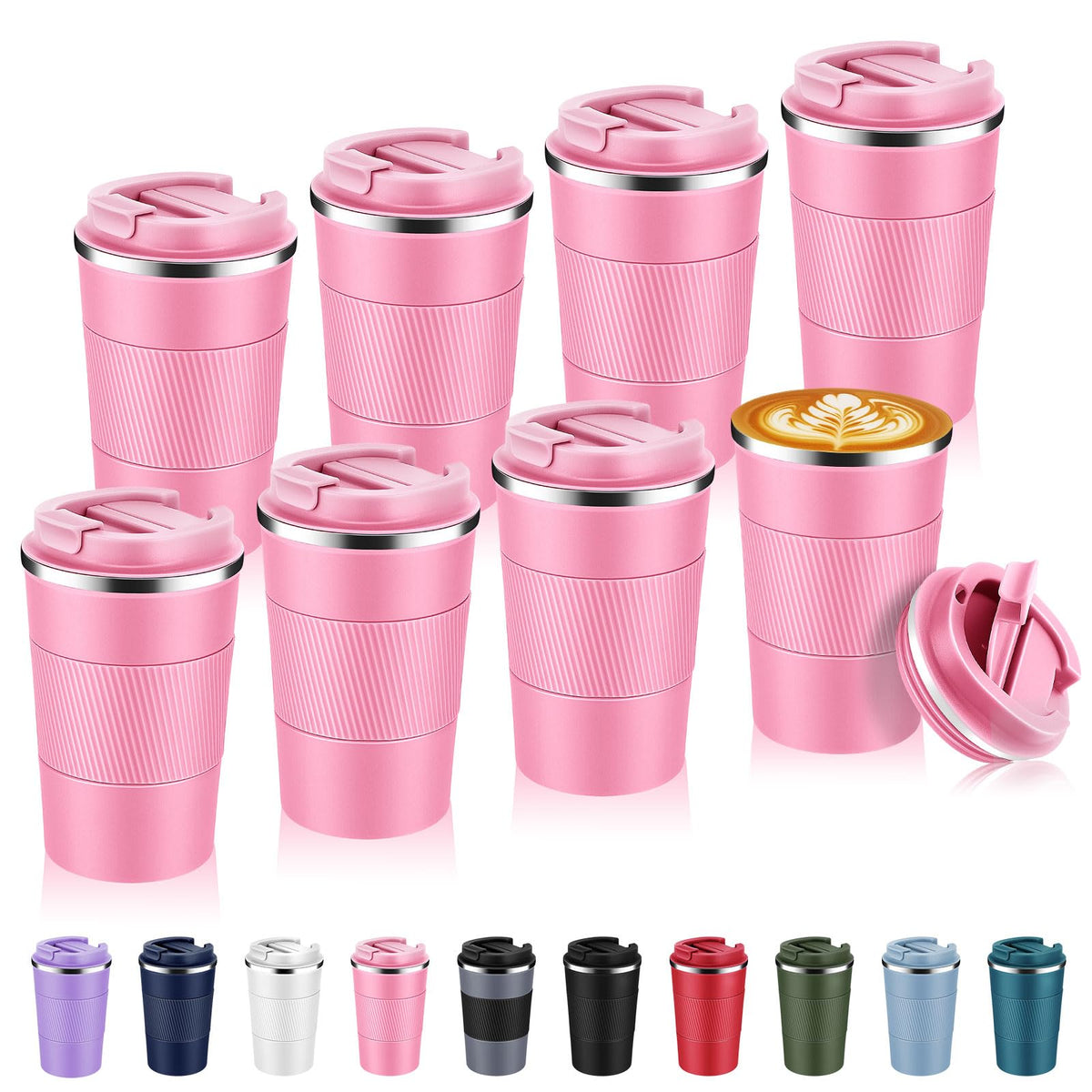 Volhoply 13 oz Stainless Steel Insulated Travel Coffee Cup with Fip Lid,Reusable Double Wall Vacuum Metal Coffee Mug,Portable to Go Leak Proof Cafe Mugs for Hot & Cold Drinks(Pink,1)