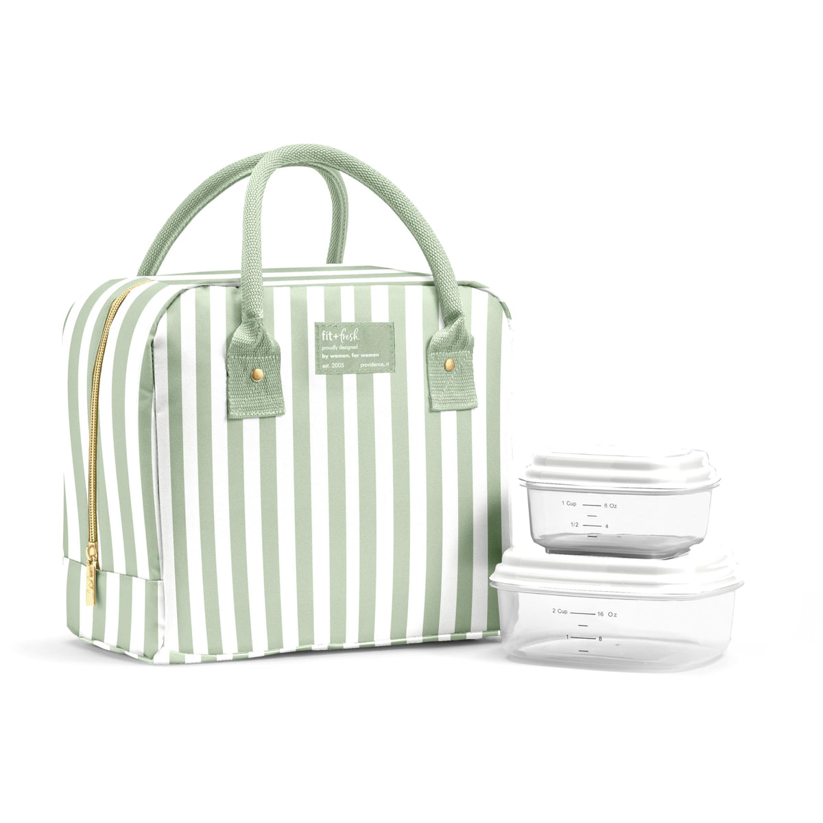 Fit & Fresh Bloomington Lunch Bag for Women - Insulated Large Lunch Box for Work with Containers, Leak-Resistant, Stain-Resistant, Zipper Closure, Feline Fine Ivory