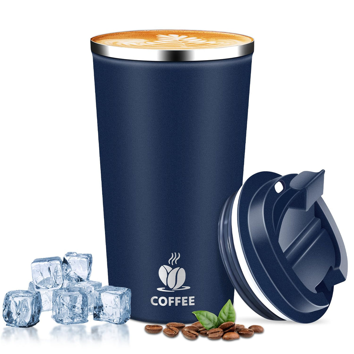 Insulated Travel Coffee Mug Reusable Coffee Tumbler Cup with Flip Lid Leak Proof Spill Proof for Office School Party Camping Hot and Cold Drink,Stainless Steel 17oz (Agave Green)