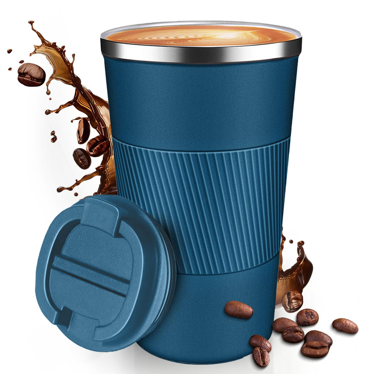 12OZ Travel Coffee Mug Insulated Coffee Cup with Spill Leak Proof Lid, Portable Stainless Steel Tumbler Reusable Hot and Cold Water Mug for Car, Daily, Camping-Black