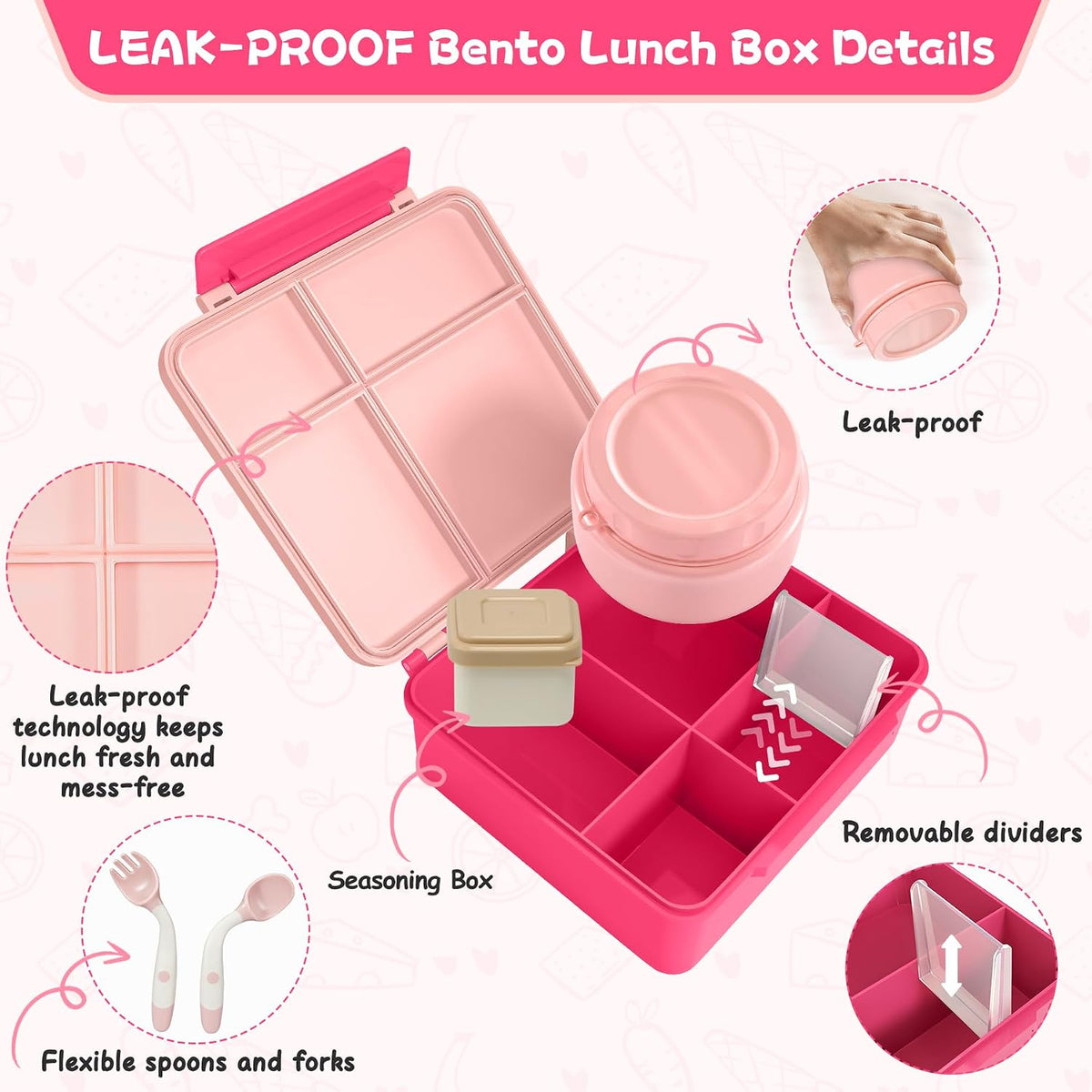 Aimsnk Lunch Box Kids with Thermo Insulated Lunch Bag for School, Pink