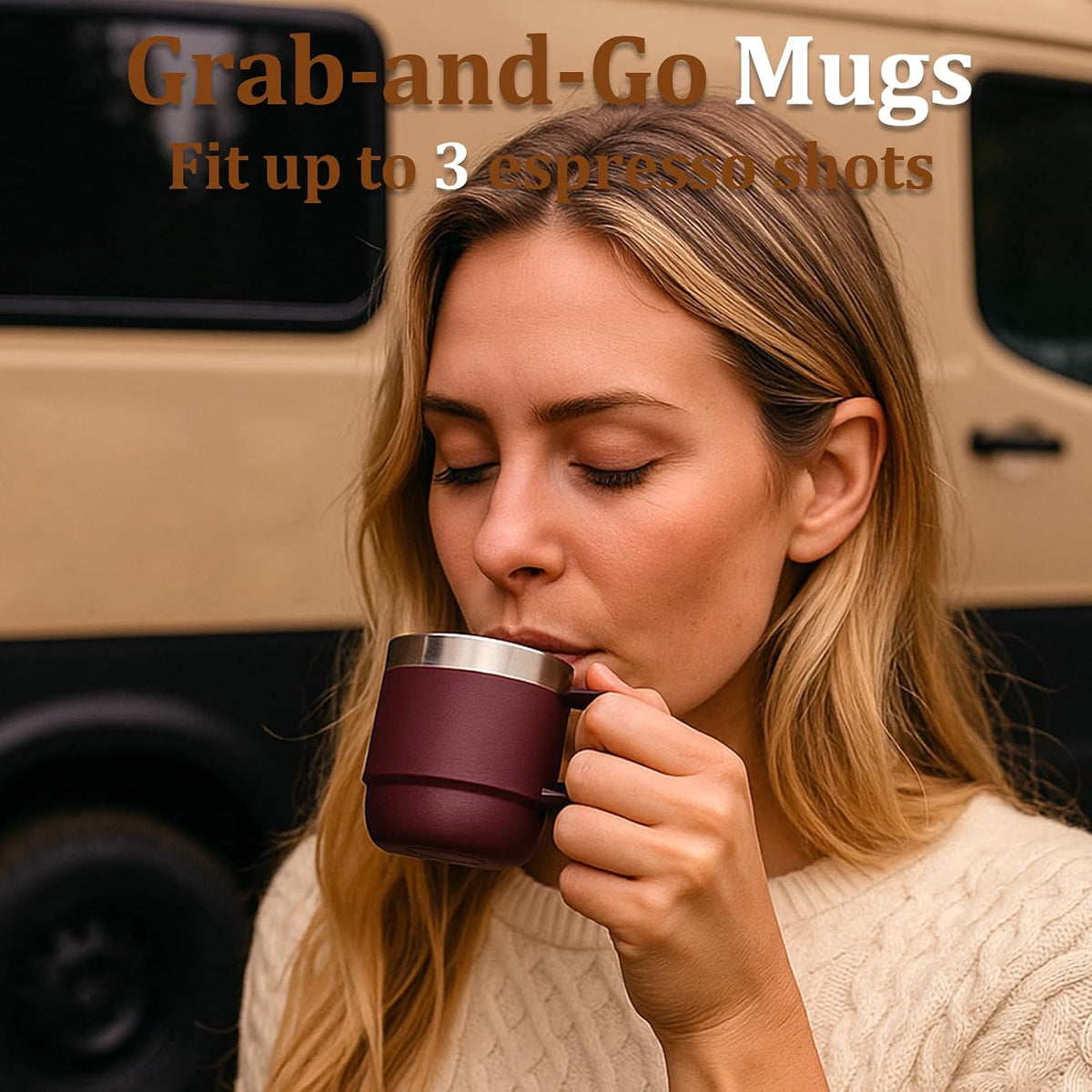 Zenbo 6 oz Espresso Mug with Handle, Ceramic-Lined 18/8 Stainless Steel