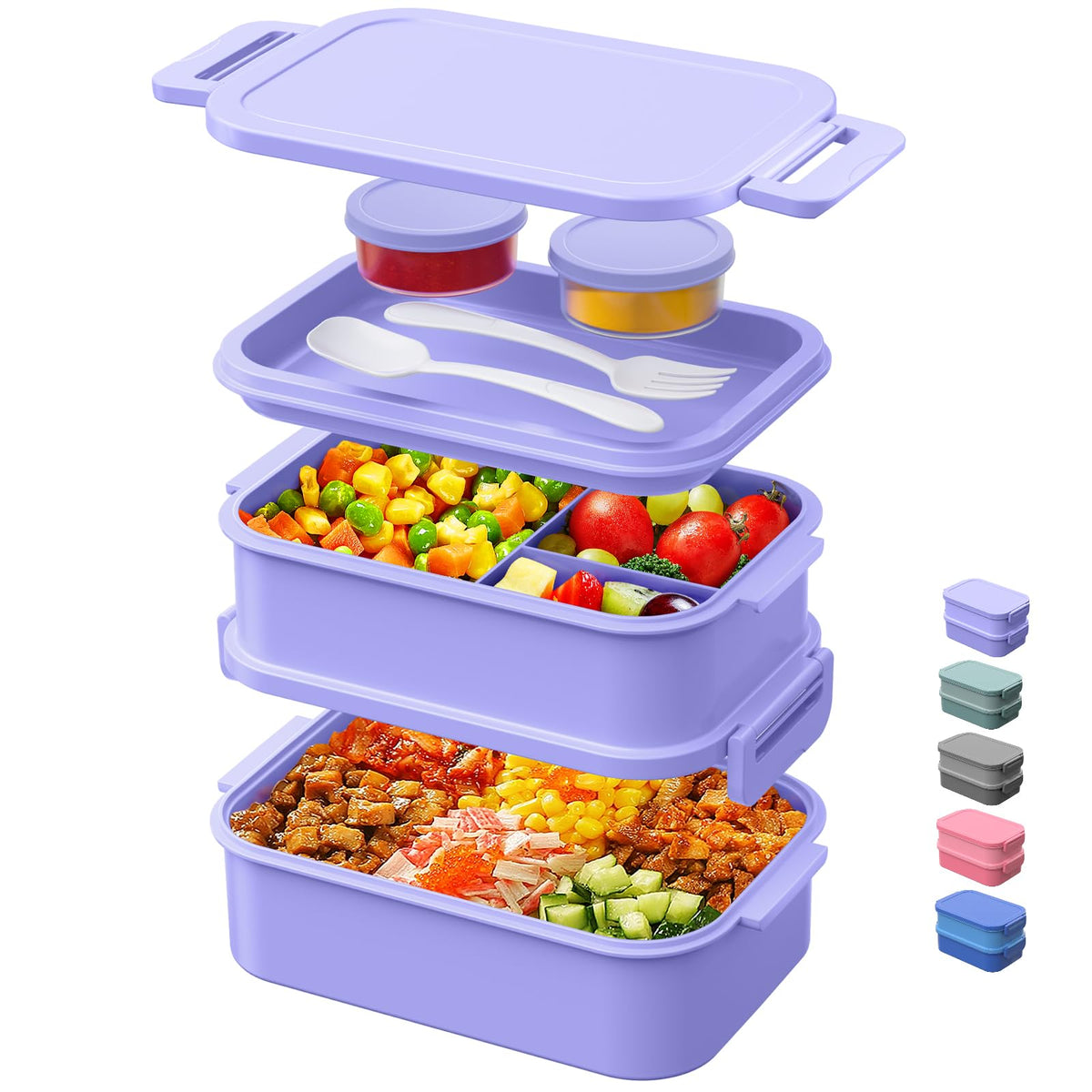 DaCool 2 Pack Adults Lunchbox Bento Box 74 OZ Stackable Lunch Box for Kids Adults Men Women Teens Leakproof Bento Large Lunch Box Container with Fork Spoon Sauce Box for School Work,Grey,Morandi-Green
