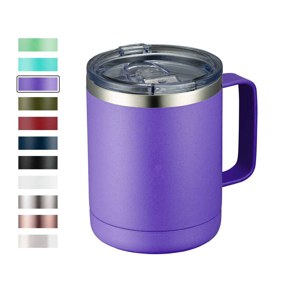 MEWAY 12oz Coffee Mug With Handle and Sliding Lid,Stainless Steel Travel Tumbler Cup with Handle,Double Wall Vacuum Insulated Camping Cup for Hot & Cold Drinks Tea (Lilac,Set of 1)