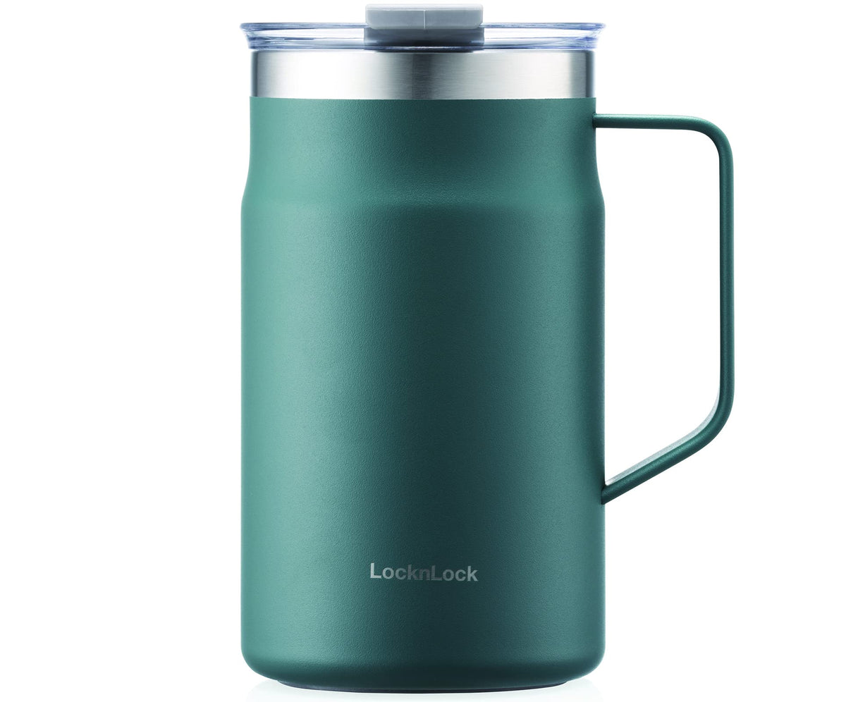 LocknLock Metro Mug Premium 18/8 Stainless Steel Double Wall Insulated with Handle Perfect for table with Lid, Yellow, 20 oz