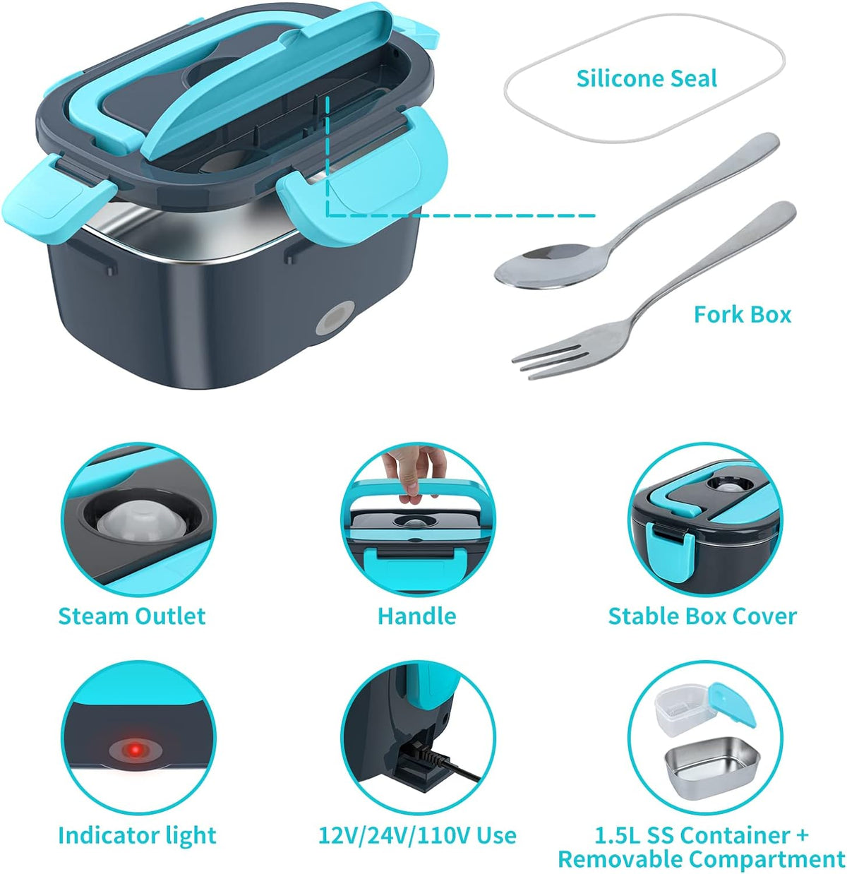 CHARMDOO Electric Lunch Box, Food Warmer Heater 12V 24V 110V