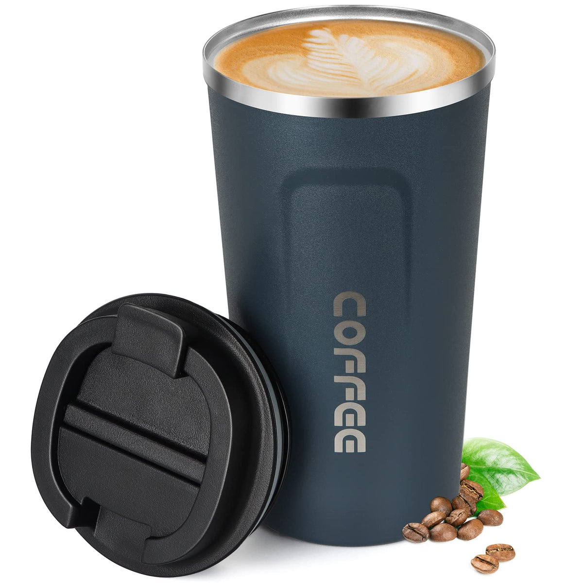 17oz (510ml) Vacuum Insulated Coffee Travel Mug, Leak proof Double Wall Stainless Steel Reusable Cup with Lid, Thermal Tumbler for Hot and Cold Drinks, Matte Texture White