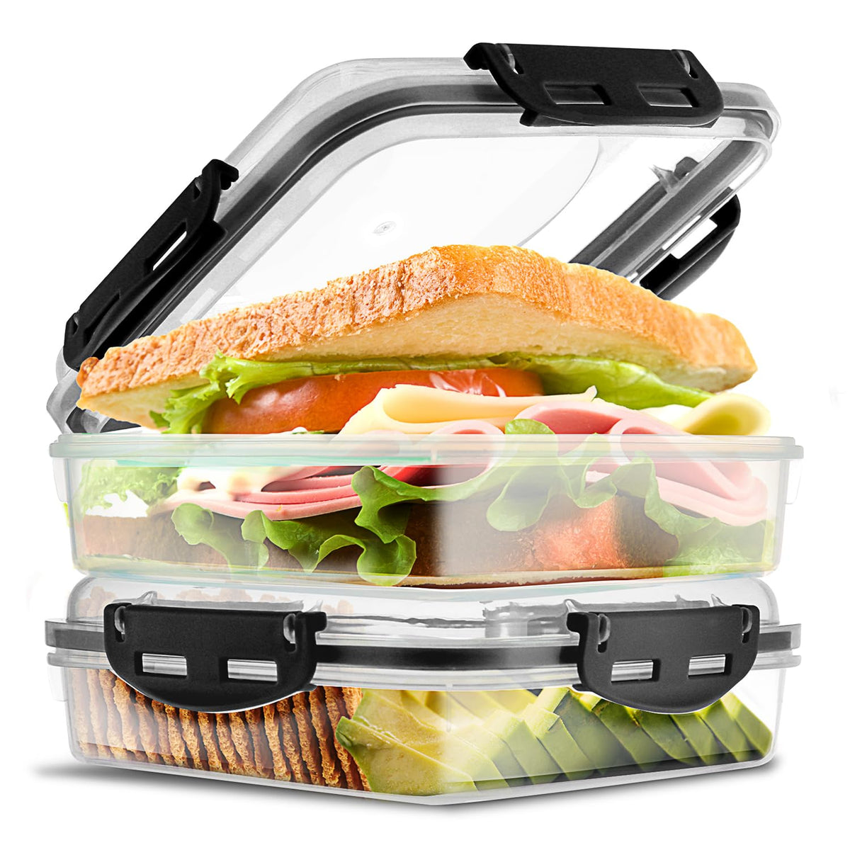 Tafura 2 Pack Sandwich Containers with Lids, BPA-Free, Black
