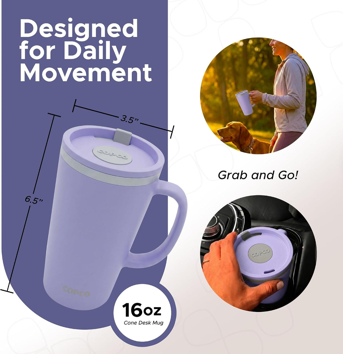 Copco 16 Oz Cone Insulated Travel Mug with Handle (Light Purple)