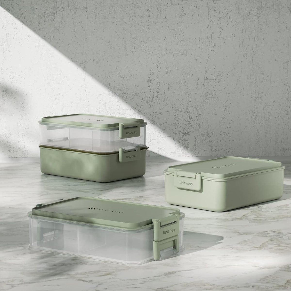 linoroso Stackable 2-Tier Adult Bento Box, 4 Compartments - Pale Mint