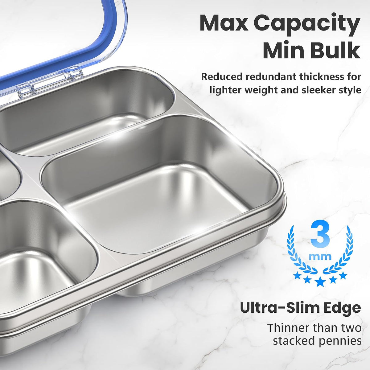 HOMEKOL Stainless Steel Bento Lunch Box, 4 Cups, Blue