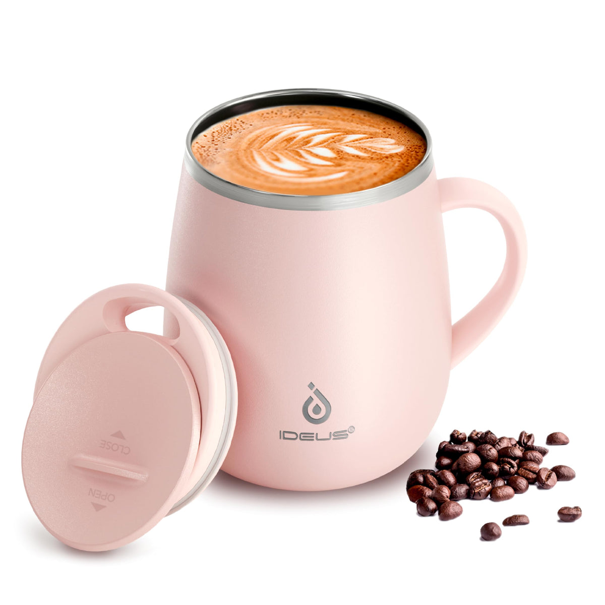 Ideus 16 oz Insulated Coffee Mug with Lid and Handle (Sakura Pink 2.0)