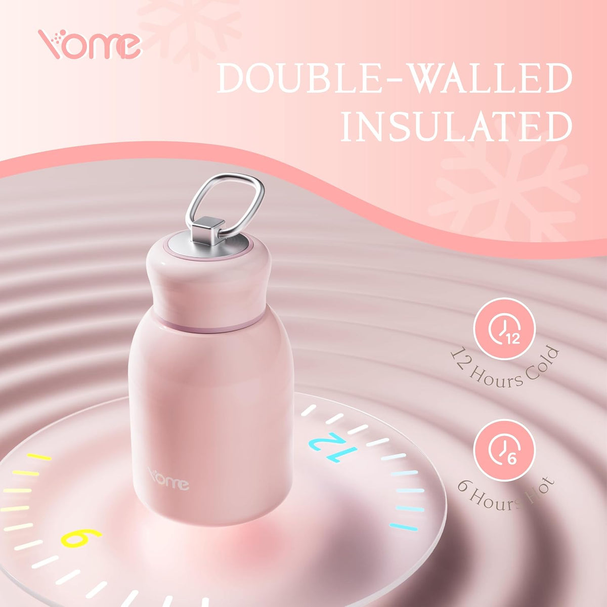 YOME 10oz Light Pink Insulated Mini Water Bottle with Lid & Lifting Loop for Women | Small Stainless Steel Cute Tumbler | Keeps Drinks Cold | Lightweight Gift Cup| Fits in Purse or Pocket