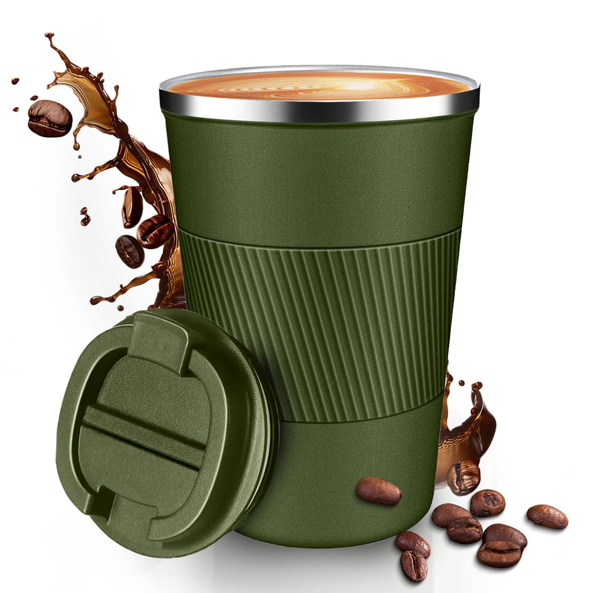 12OZ Travel Coffee Mug Insulated Coffee Cup with Spill Leak Proof Lid, Portable Stainless Steel Tumbler Reusable Hot and Cold Water Mug for Car, Daily, Camping-Black
