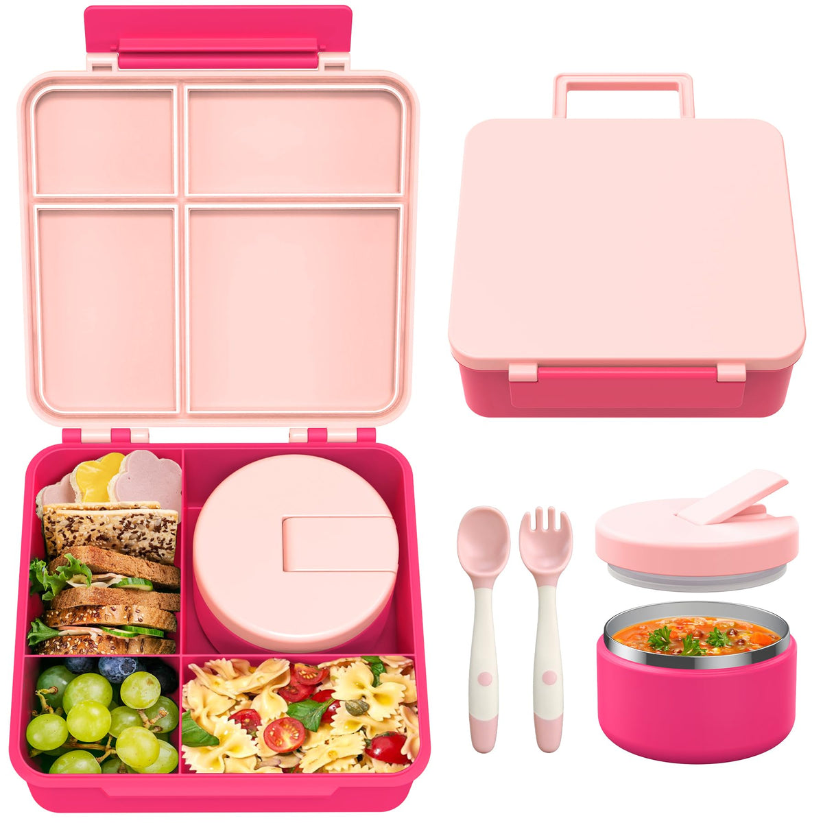 LOHASOK Bento Lunch Box for Kids with 8oz Soup Thermo, Black