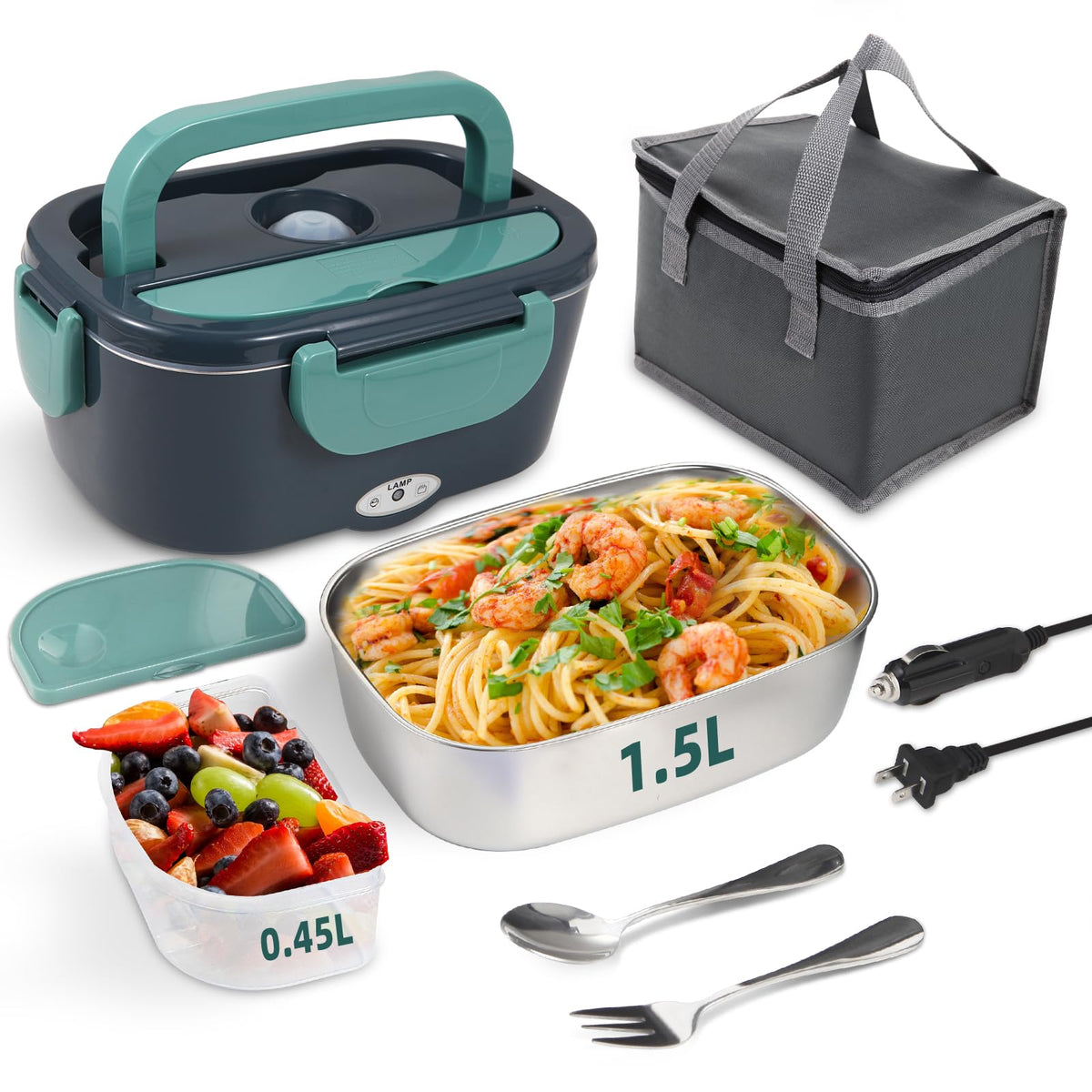SOHIDA 1.5L Electric Lunch Box Food Heater, 80W Heated Lunch Box (Green)