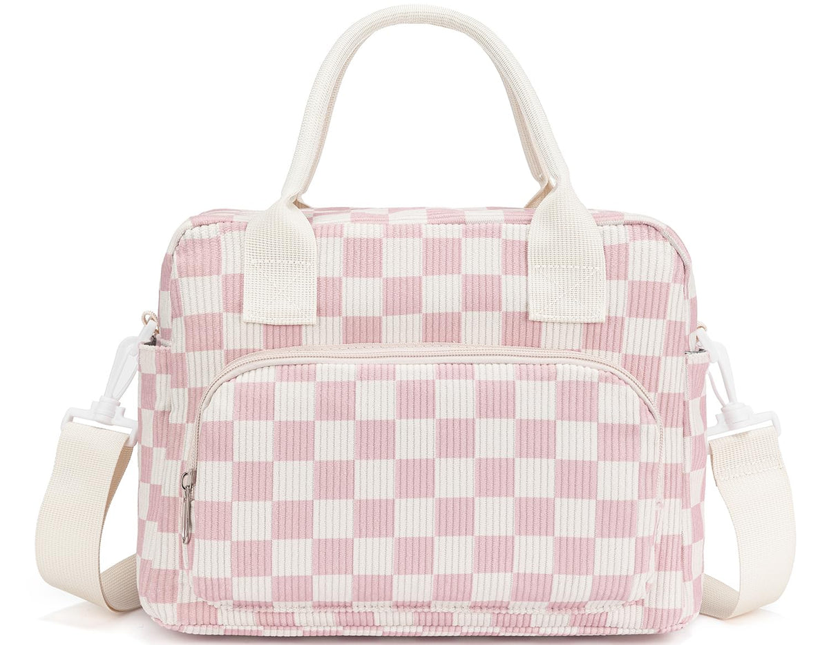 Lunch Bag Women Lunch Box for Women Adult Cute Insulated Lunch Bag Lager Cooler Lunch Tote Bags for Work Picnic (Beige-Brown Plaid)