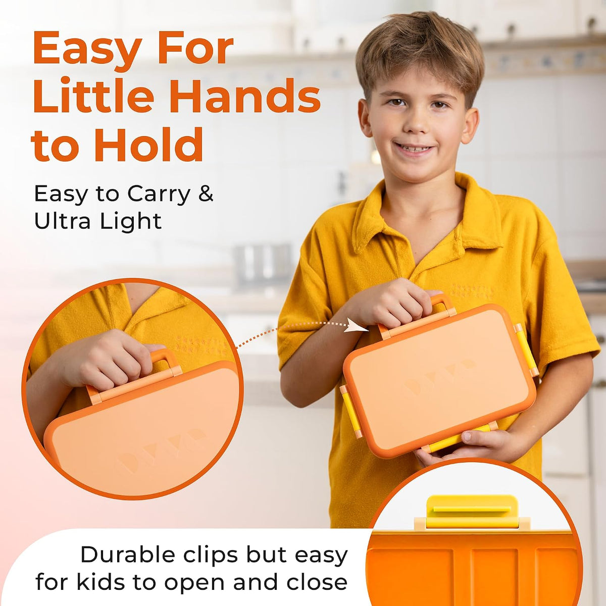 ovve Bento Box for Kids & Cutlery Set – Leakproof Kids Lunch Box, Interchangeable Inserts, BPA-Free, Dishwasher Safe Lunch Containers for School, Preschool, Toddler (Orange)