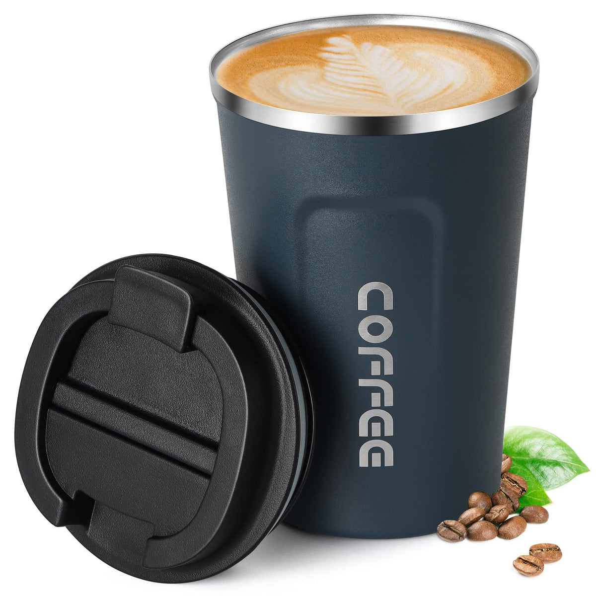 17oz (510ml) Vacuum Insulated Coffee Travel Mug, Leak proof Double Wall Stainless Steel Reusable Cup with Lid, Thermal Tumbler for Hot and Cold Drinks, Matte Texture White