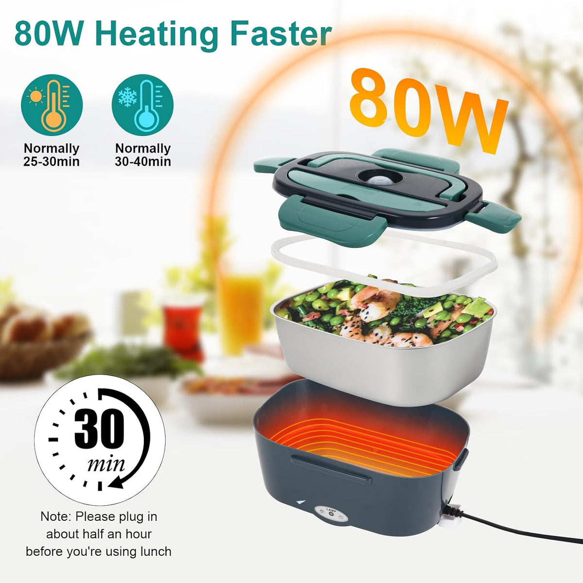 SOHIDA 1.5L Electric Lunch Box Food Heater, 80W Heated Lunch Box (Green)