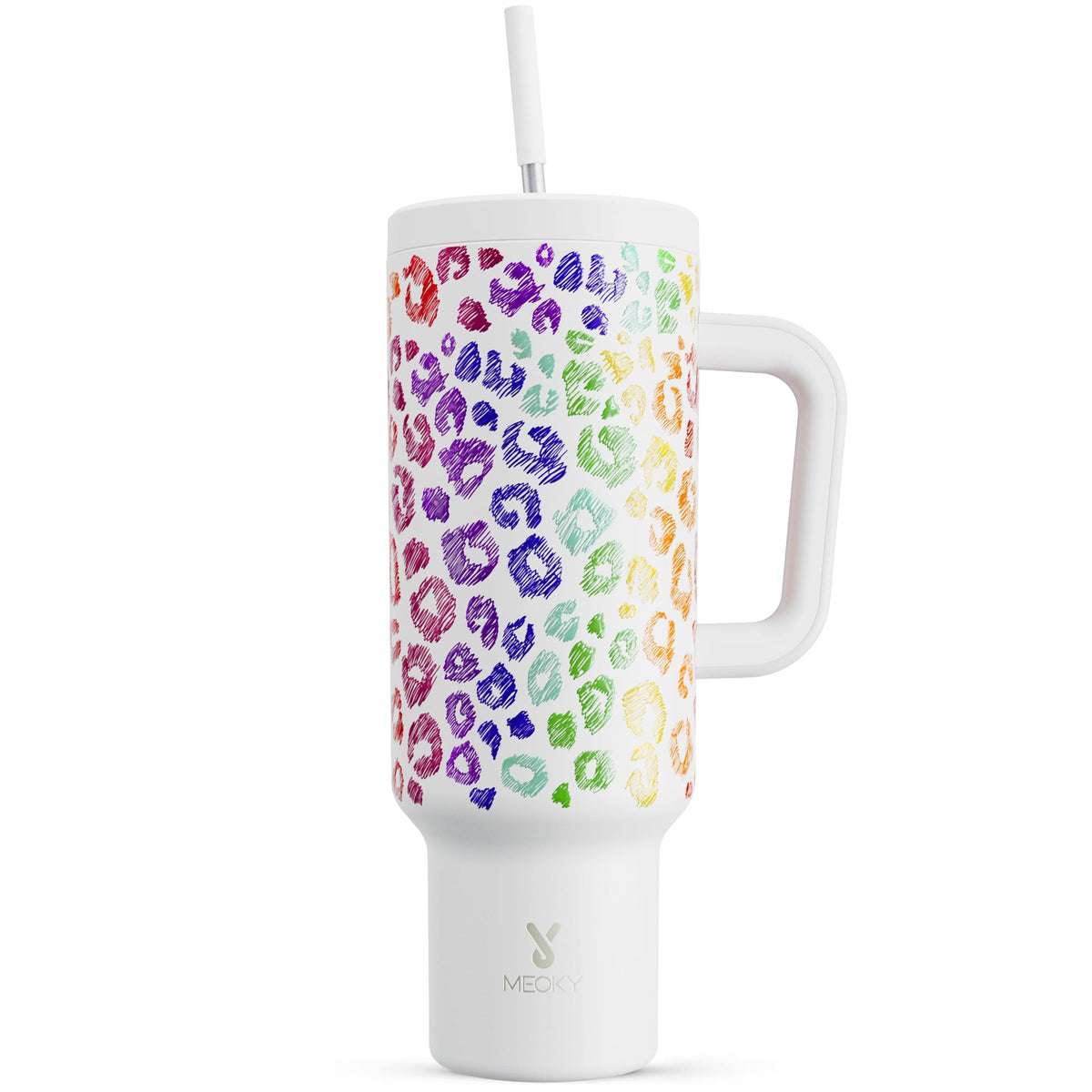 Meoky 40oz Tumbler with Handle, Leak-proof Lid and Straw, Insulated Coffee Mug Stainless Steel Travel Mug, Keeps Cold for 34 Hours or Hot for 10 Hours (Night)