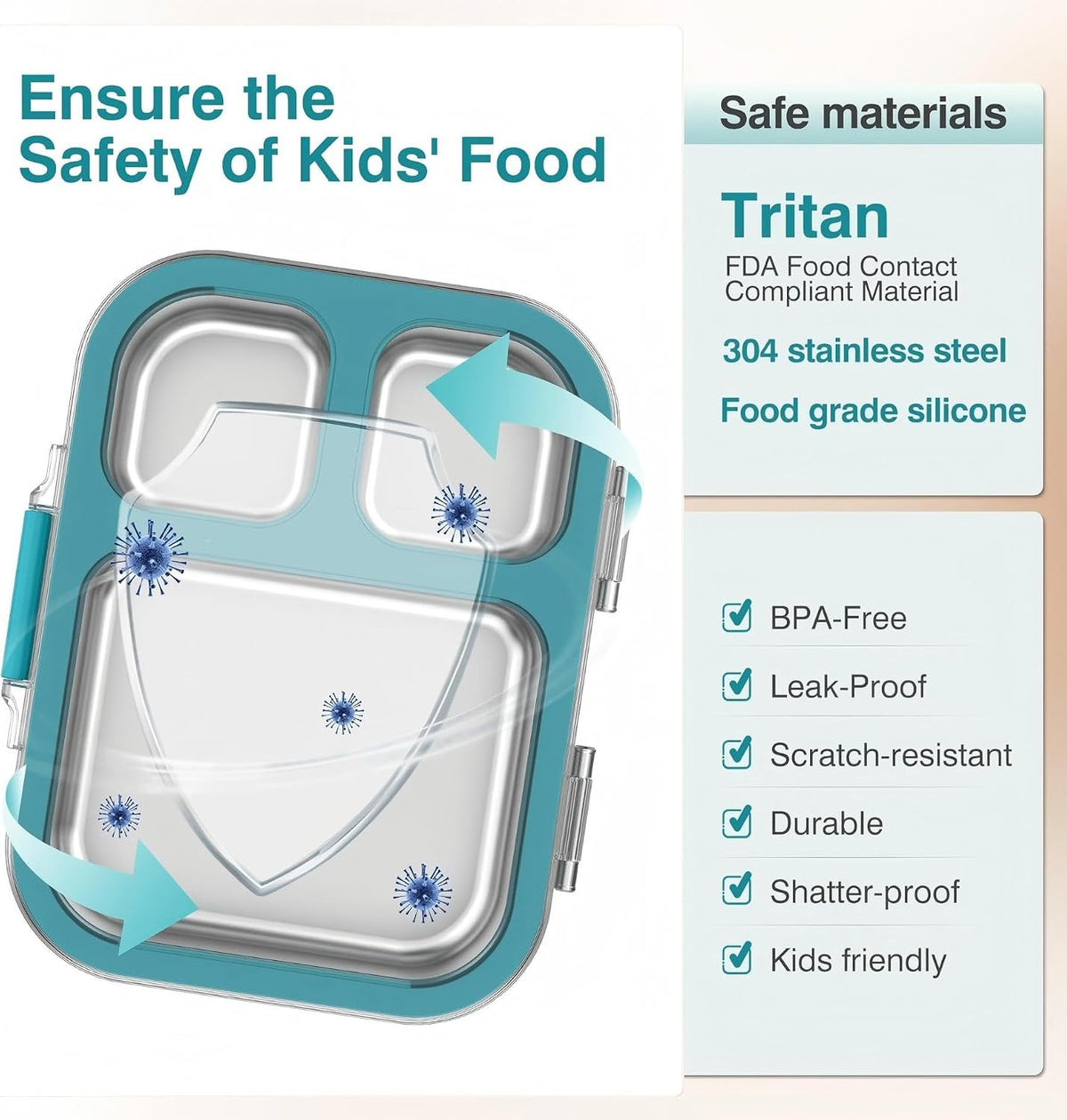 HOMEKOL Stainless Steel Bento Lunch Box, Blue, 3.3Cups