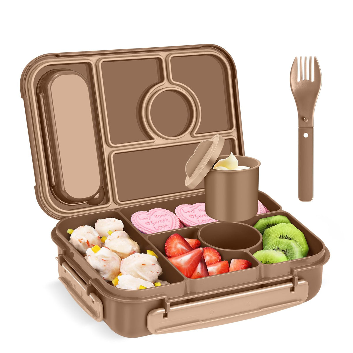Amathley Bento Box Adult Lunch Box Kids,Lunch Containers for Adults/Kids/Toddler,5 Compartments Bento Lunch Box with Sauce Vontainers,Microwave & Dishwasher & Freezer Safe,BPA-Free (Red lily)