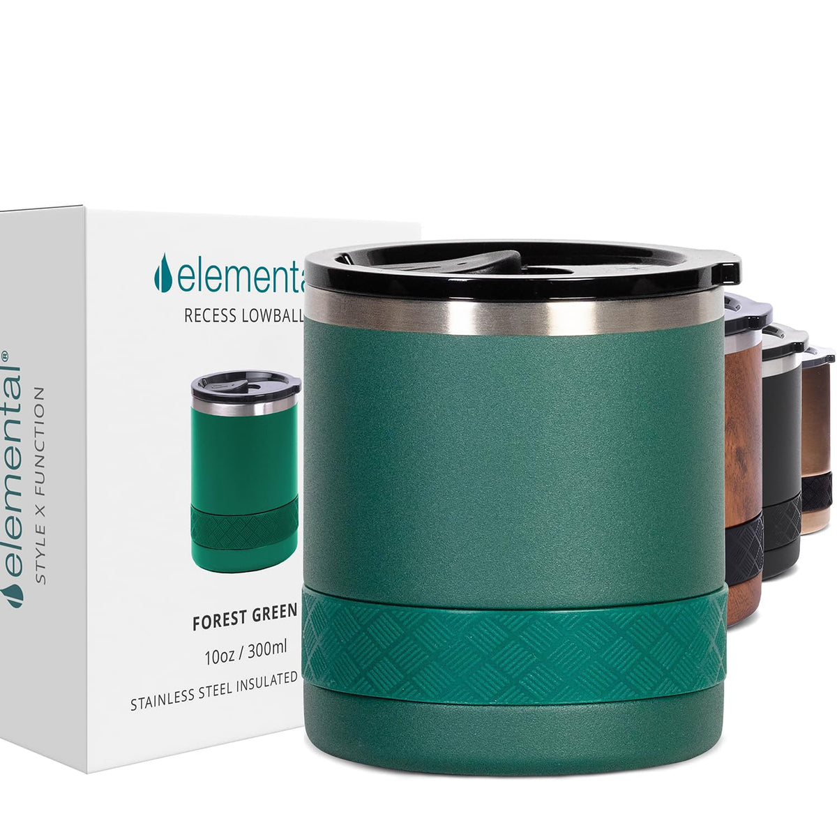 Elemental Recess Lowball 10oz Stainless Steel Tumbler Whiskey Glass w/Lid