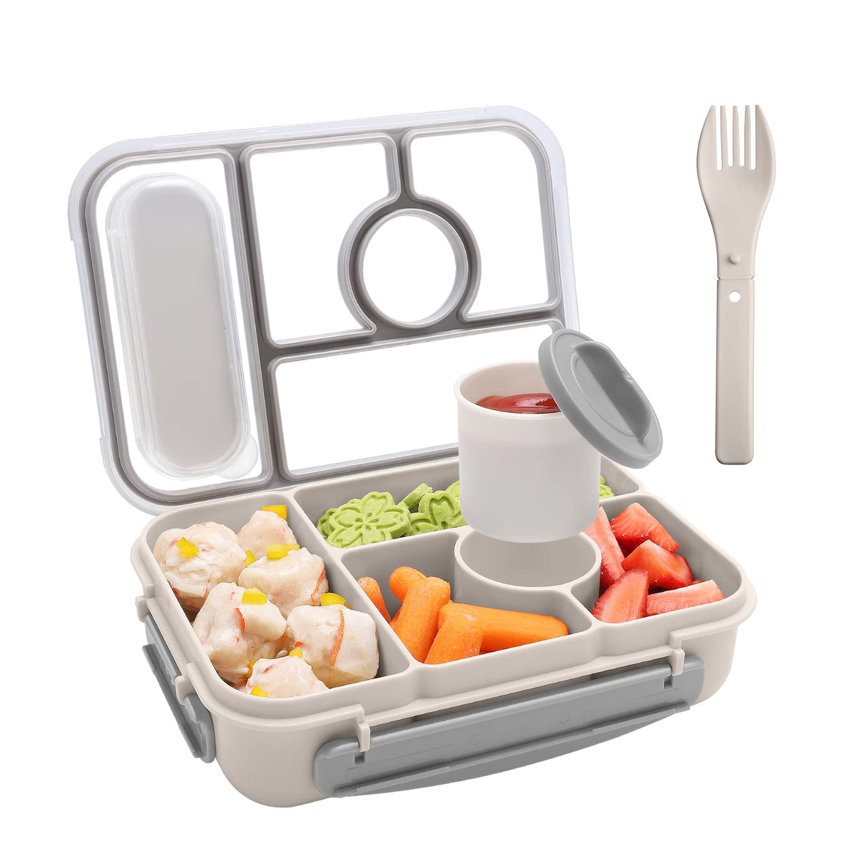 Amathley Bento Box Adult Lunch Box Kids,Lunch Containers for Adults/Kids/Toddler,5 Compartments Bento Lunch Box with Sauce Vontainers,Microwave & Dishwasher & Freezer Safe,BPA-Free (Red lily)