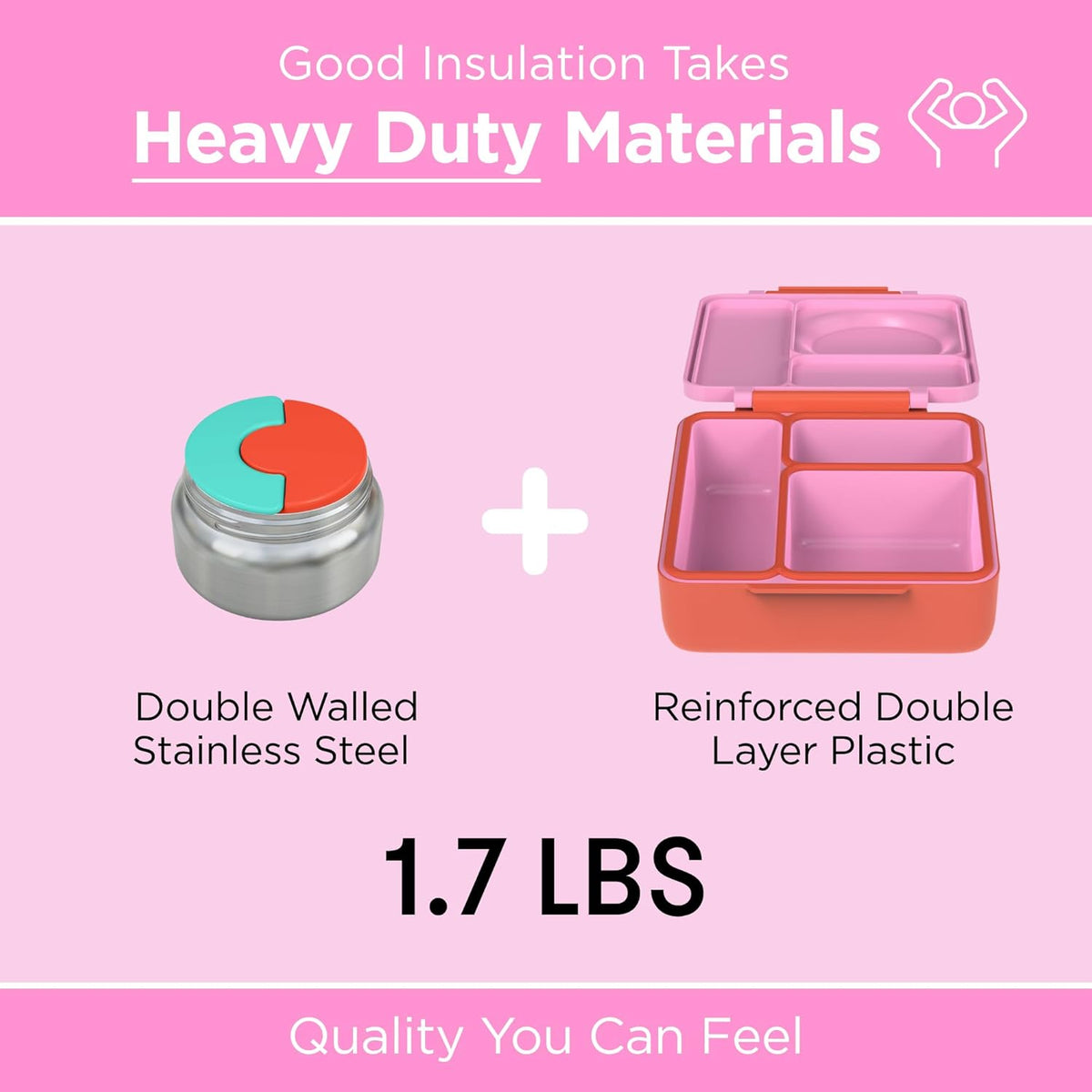 Omie OmieBox Kids Insulated Leakproof Bento Lunch Box with Food Jar (Pink Berry)
