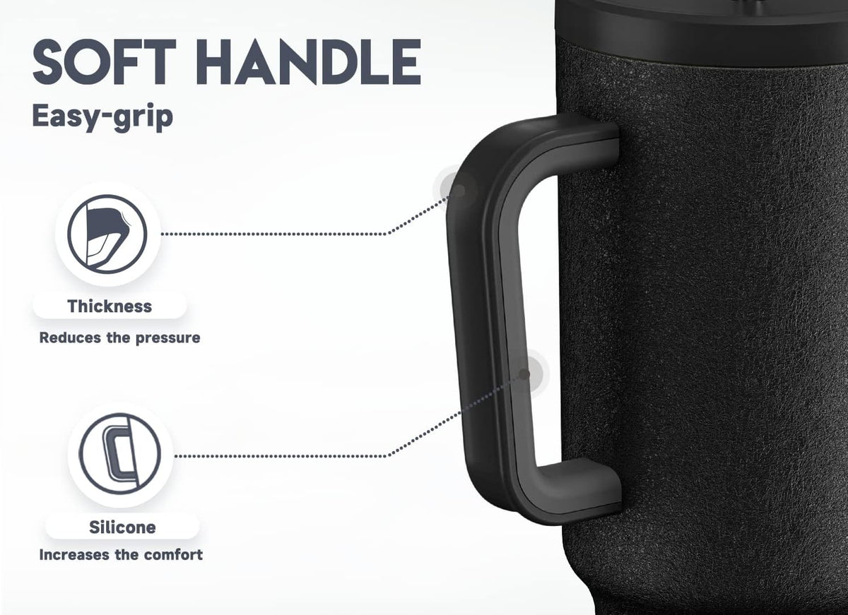 Meoky 40oz Tumbler with Handle, Leak-proof Lid and Straw, Insulated Coffee Mug Stainless Steel Travel Mug, Keeps Cold for 34 Hours or Hot for 10 Hours (Night)