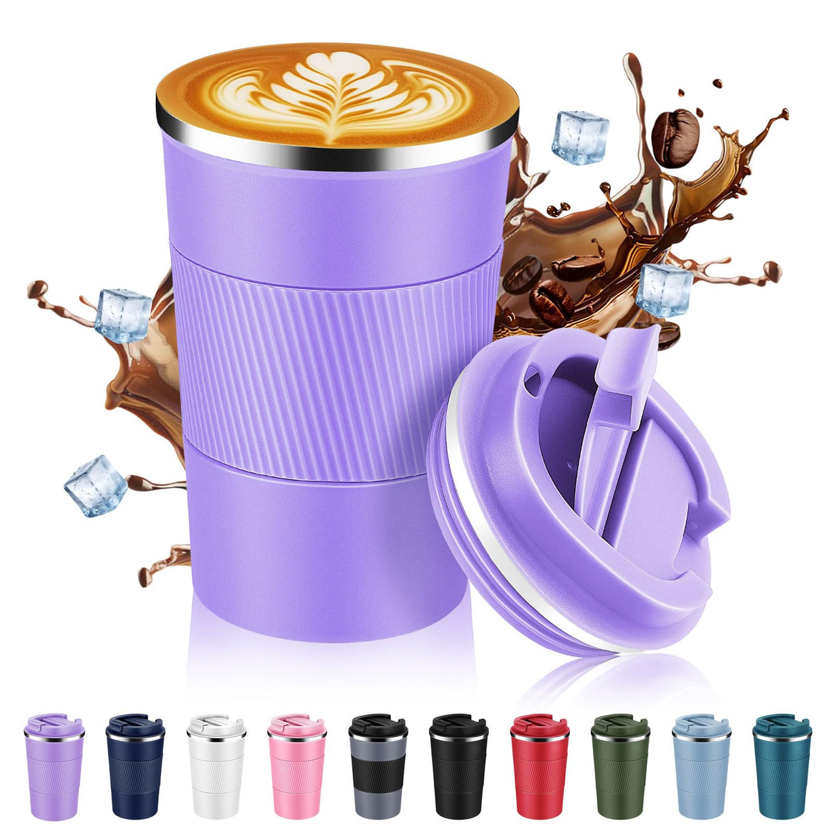 Volhoply 13 oz Stainless Steel Insulated Travel Coffee Cup with Fip Lid,Reusable Double Wall Vacuum Metal Coffee Mug,Portable to Go Leak Proof Cafe Mugs for Hot & Cold Drinks(Pink,1)