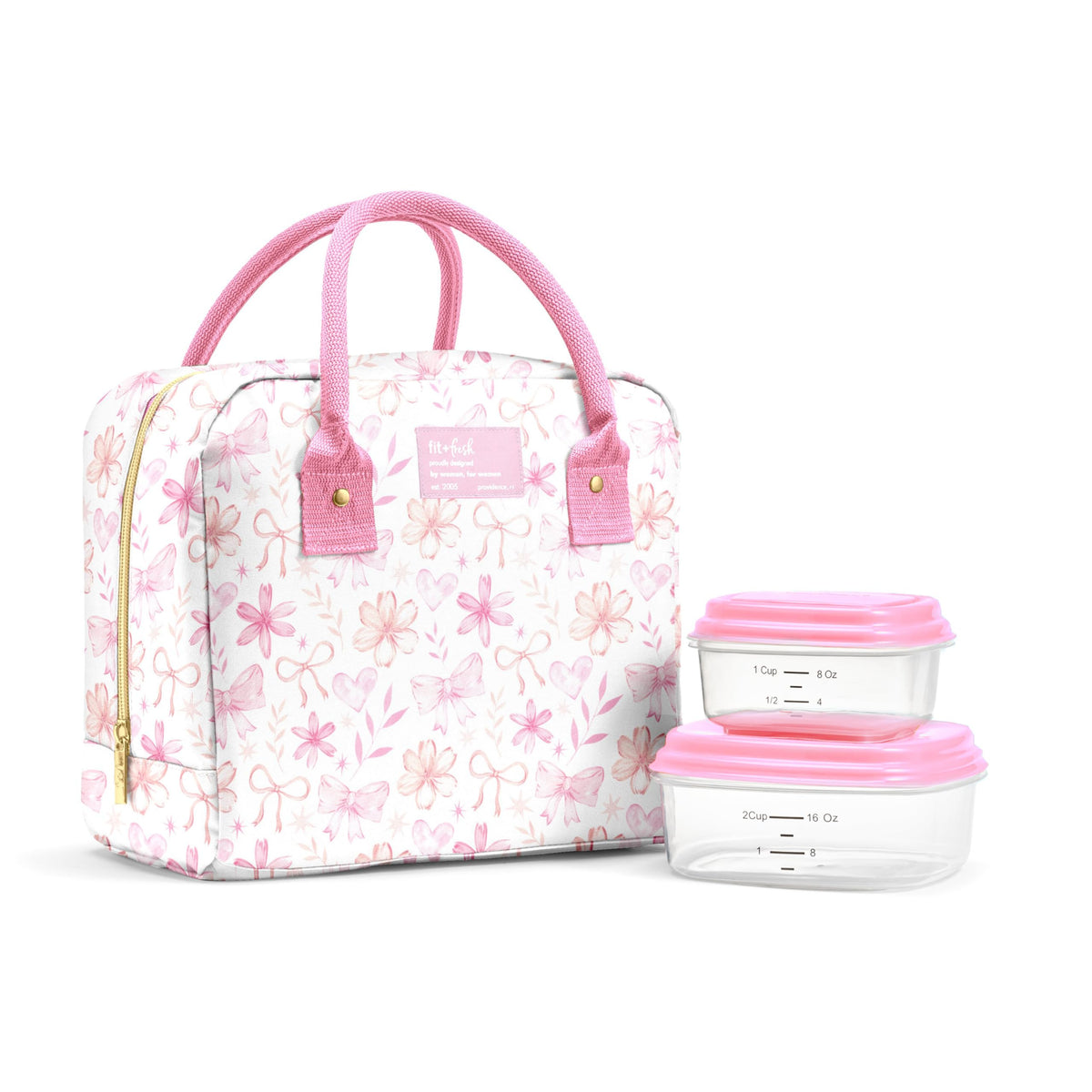 Fit & Fresh Bloomington Lunch Bag for Women - Insulated Large Lunch Box for Work with Containers, Leak-Resistant, Stain-Resistant, Zipper Closure, Feline Fine Ivory