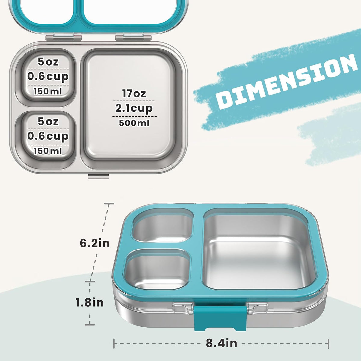 LOHASOK Stainless Steel Bento Lunch Box, 800ml, Blue