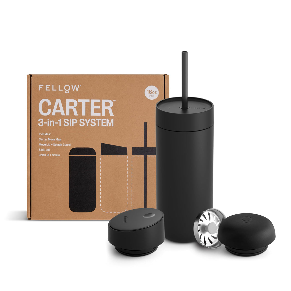 Fellow Carter 3-in-1 Ceramic Lined Travel Coffee Mug Tumbler 16 oz