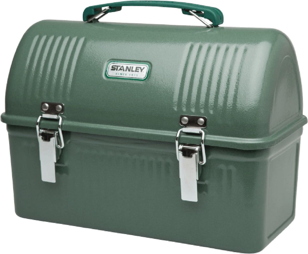 STANLEY Classic Lunch Box 10 qt | Vintage Metal Lunchbox | Durable Meal Container with Handle and Latch | Stores Food, Drinks, Thermos, Water Bottle | Hammertone Green