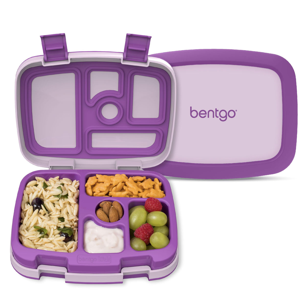 Bentgo Kids Bento-Style 5-Compartment Leak-Proof Lunch Box - Just-Right Portions Ages 3-7, Durable, Drop-Proof, Dishwasher Safe, PFAS & BPA-Free & Made with Food-Safe Materials (Petal Pink Glitter)