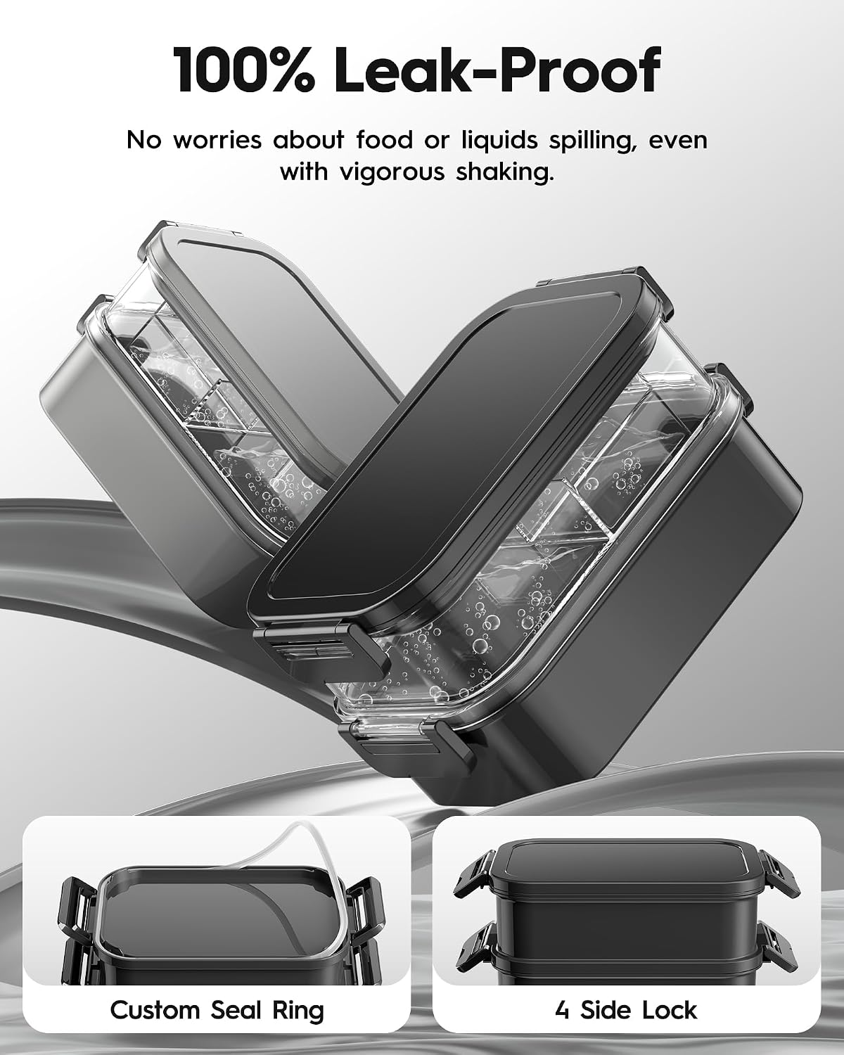 Adults Bento Box with Insulated Lunch Bag, 74oz Capacity 3 Stackable Leak-Proof Bento Box Built-In Utensil and Sauce, PFAS & BPA-Free, Microwave & Dishwasher Safe (Astral Black)