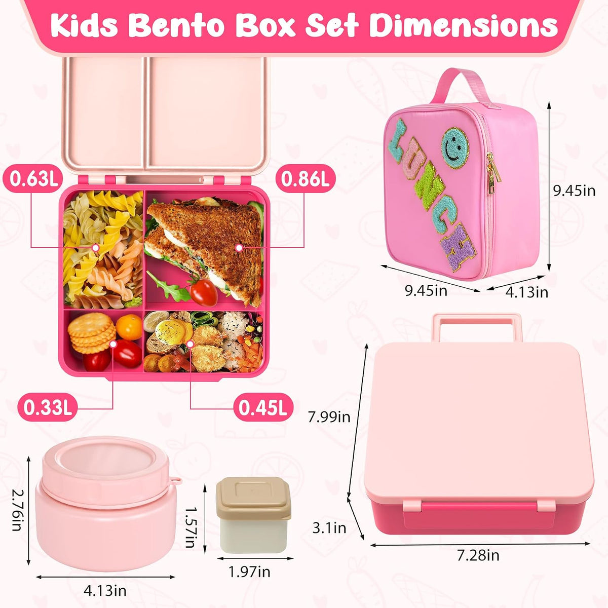 Aimsnk Lunch Box Kids with Thermo Insulated Lunch Bag for School, Pink