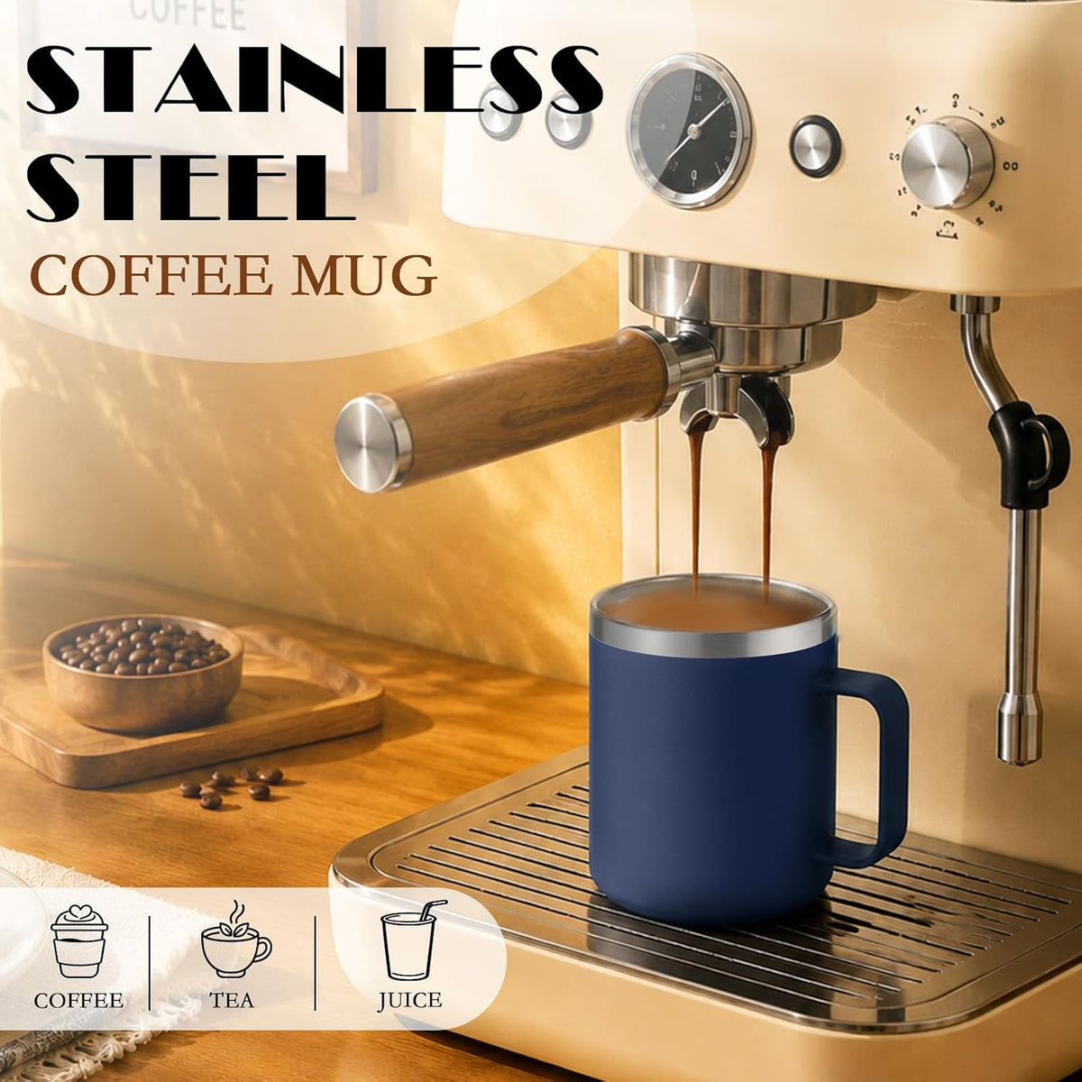 4 Pack 12oz Insulated Coffee Mug with Handle, 4 Colors