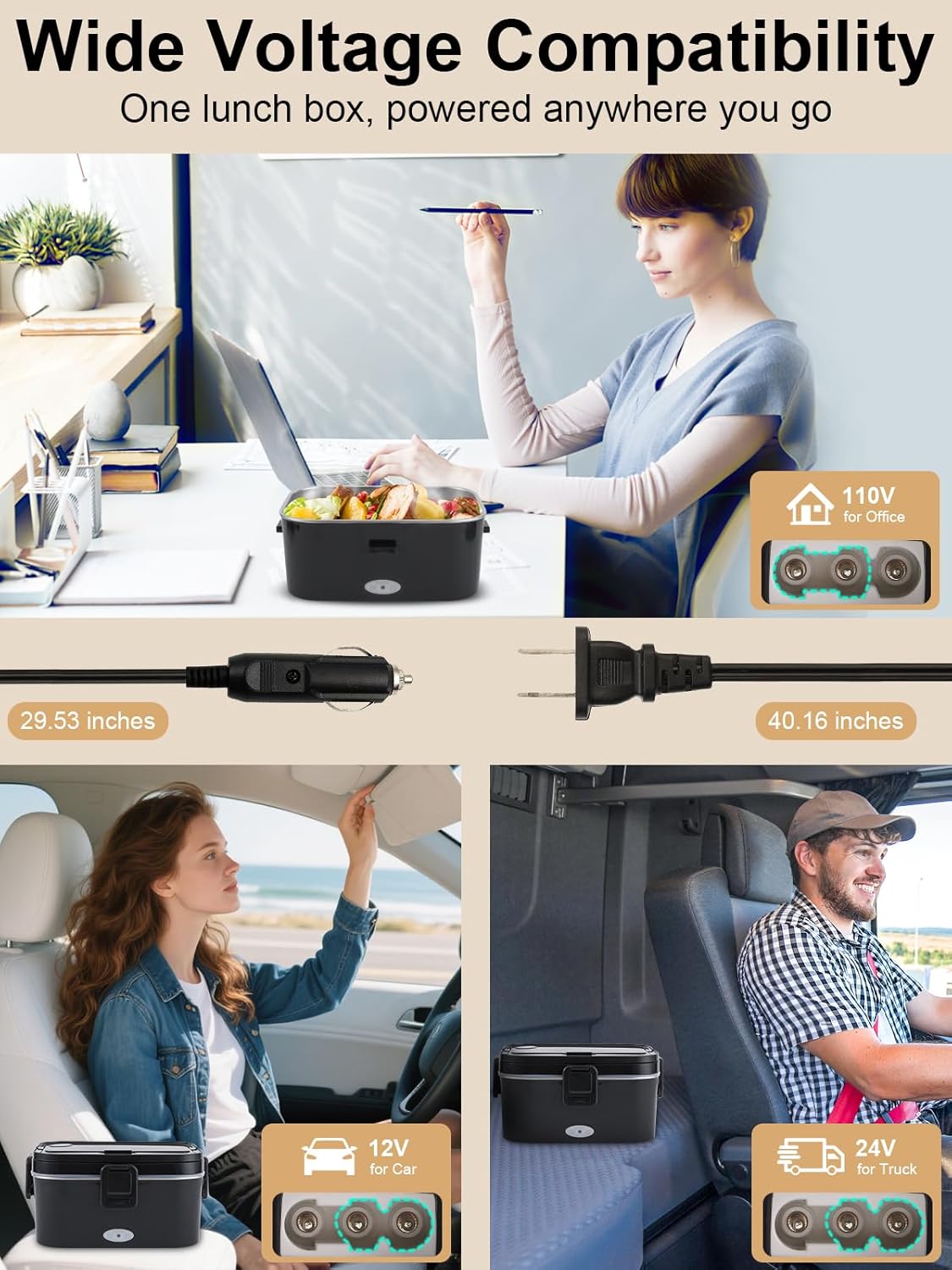 1.8L Heated Lunch Box for Men, Portable Food Warmer for Car/Truck/Office