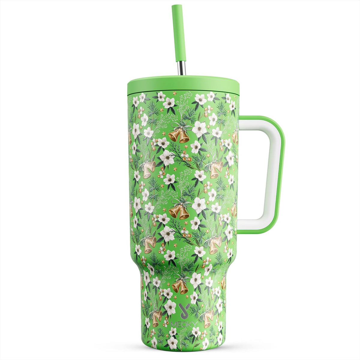 Meoky 40oz Tumbler with Handle, Leak-proof Lid and Straw, Insulated Coffee Mug Stainless Steel Travel Mug, Keeps Cold for 34 Hours or Hot for 10 Hours (Night)
