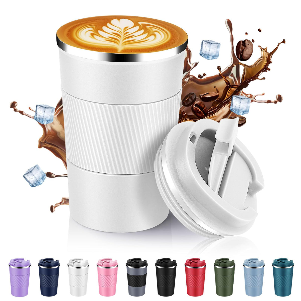 Volhoply 13 oz Stainless Steel Insulated Travel Coffee Cup with Fip Lid,Reusable Double Wall Vacuum Metal Coffee Mug,Portable to Go Leak Proof Cafe Mugs for Hot & Cold Drinks(Pink,1)