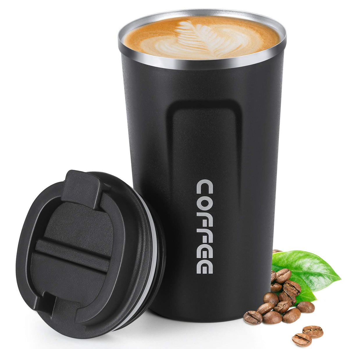 17oz (510ml) Vacuum Insulated Coffee Travel Mug, Leak proof Double Wall Stainless Steel Reusable Cup with Lid, Thermal Tumbler for Hot and Cold Drinks, Matte Texture White