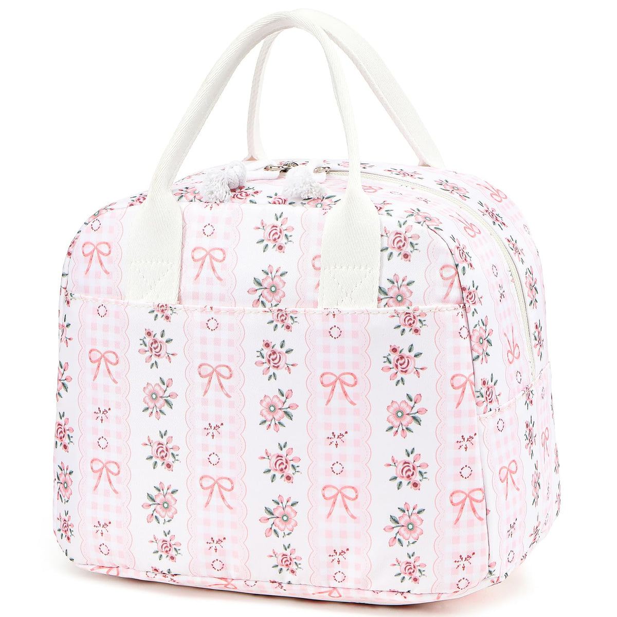 LOVELYWIND Lunch Box for Women, Insulated Lunch Bag, Green Stripe Tote 9L