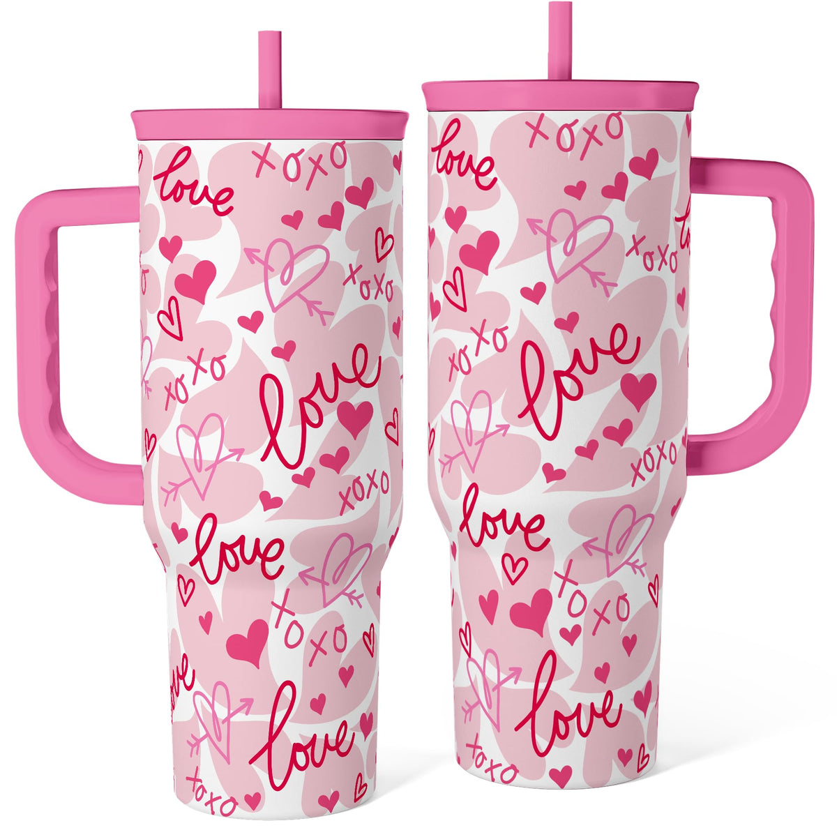 SANDJEST Bow Tumbler with Handle 40oz, Stainless Steel Insulated Tumblers Coffee Travel Cup with Slider Straw Lid, Gifts for Women Teen Girls Birthday