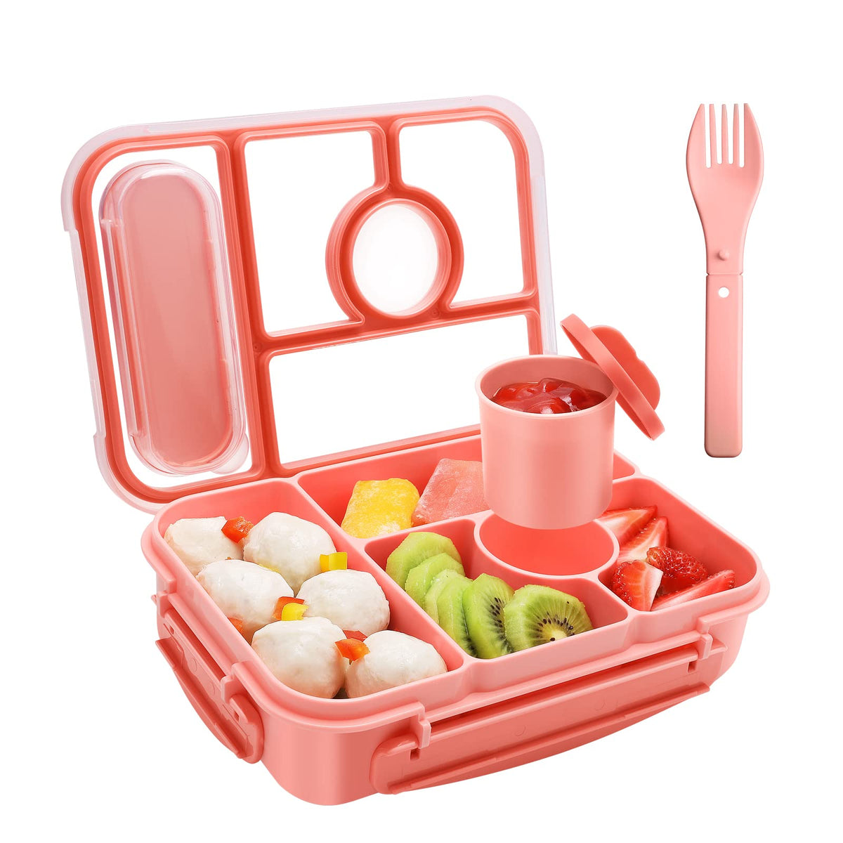 Amathley Bento Box Adult Lunch Box Kids,Lunch Containers for Adults/Kids/Toddler,5 Compartments Bento Lunch Box with Sauce Vontainers,Microwave & Dishwasher & Freezer Safe,BPA-Free (Red lily)