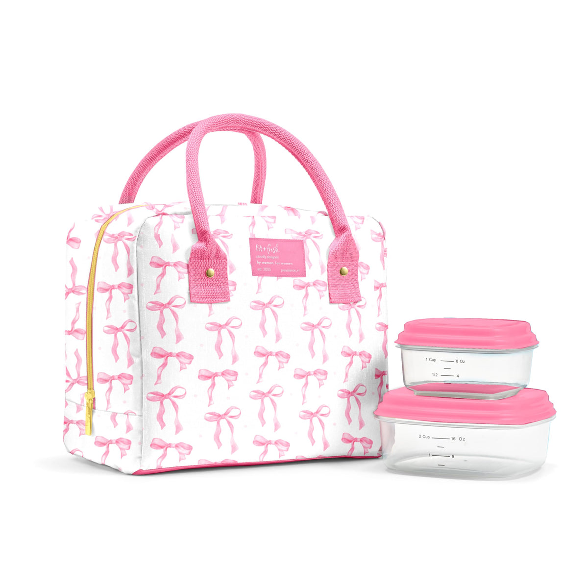 Fit & Fresh Bloomington Lunch Bag for Women - Insulated Large Lunch Box for Work with Containers, Leak-Resistant, Stain-Resistant, Zipper Closure, Feline Fine Ivory